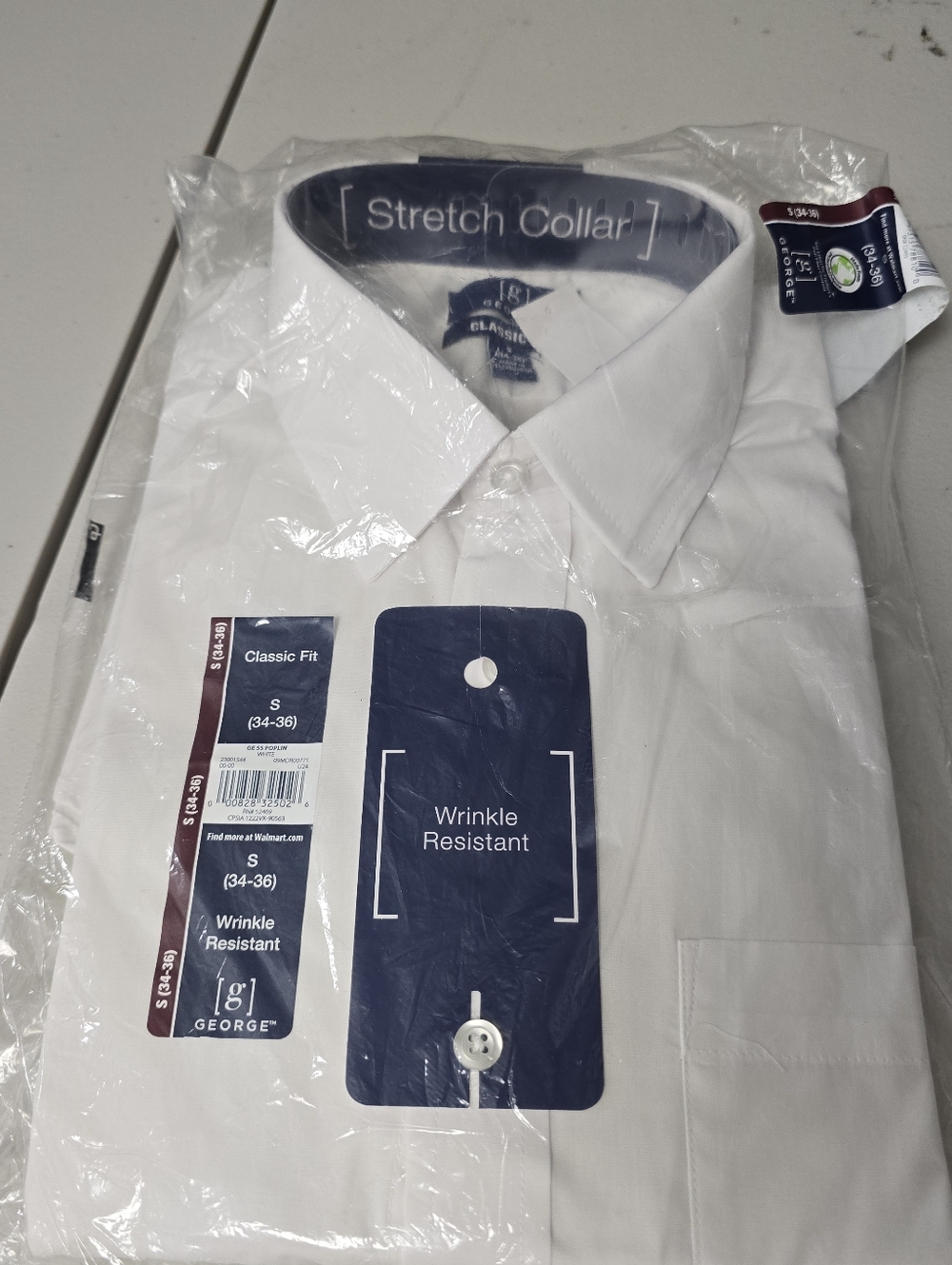 George White Dress Shirt S 34-36 Classic Fit Stretch Collar NEW